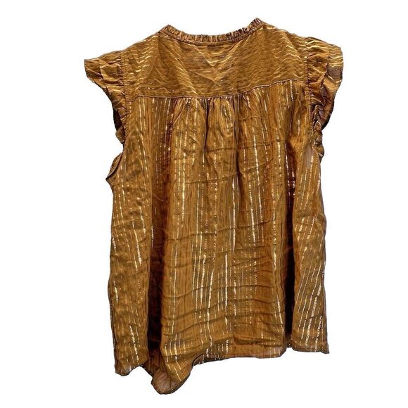 Lauren Conrad Dreamy Gold Ruffled Shoulder Tie Front Womens Blouse Shirt L - Picture 6 of 8